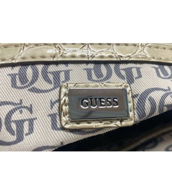 Vtg Guess Ivory Crocodile Print Embossed Faux Leather w Top Handle Bag, Y2K - Picture 6 of 6